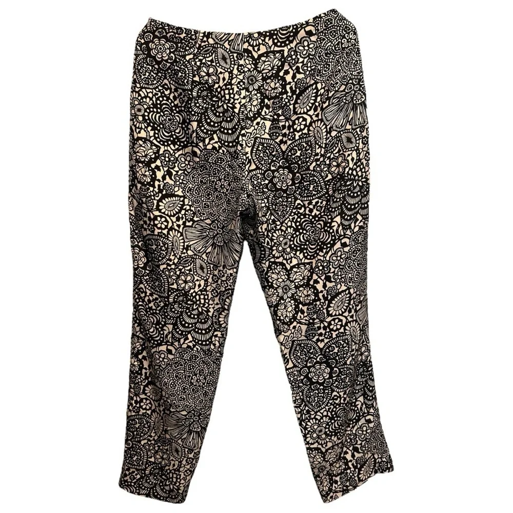 Ann Taylor Floral 100% Silk Black & White Lined Pants